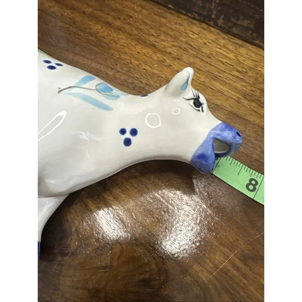 Vtg. Enesco Ceramic Cow Creamer Delft Blue Flowers GilmoreGirls Cottage Core